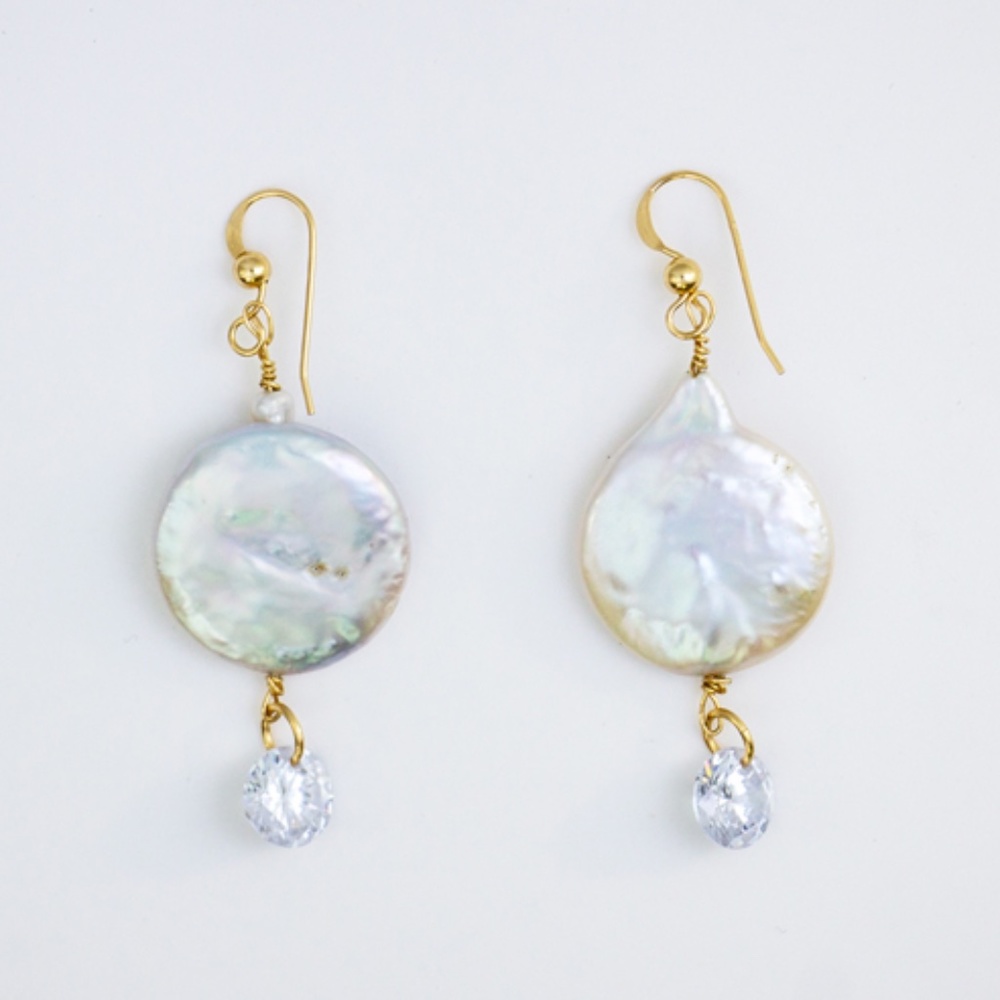 Gold Fill Freshwater Pearl Drop Cubic Zirconia Earrings